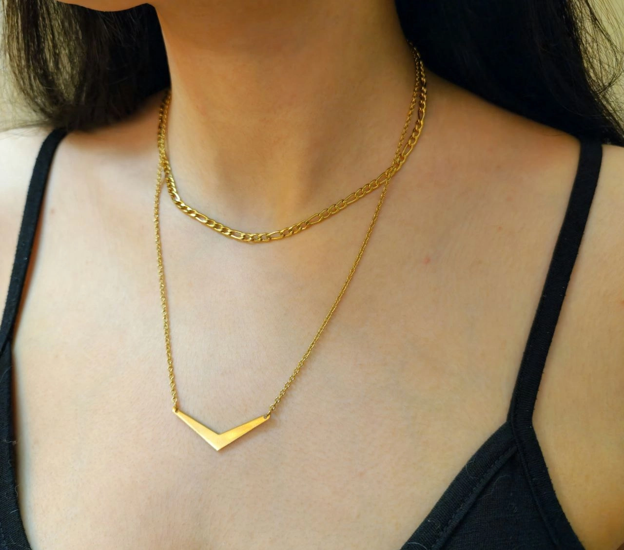 گردنبند دو لاین فیگارو با پلاک هندسی