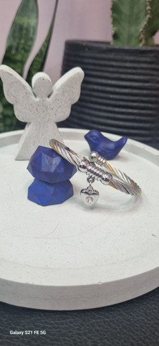 دستبند بنگل استیل دورنگ نقره ای مدل پیچی