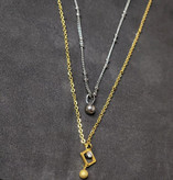 گردنبند استیل دو لاین نقره ای و طلایی لوزی نگین دار