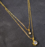 گردنبند استیل دو لاین نقره ای و طلایی تک نگین