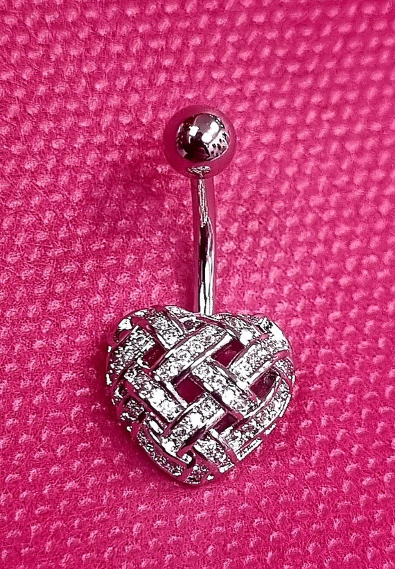 پرسینگ ناف قلب سه بعدی آبکاری نقره