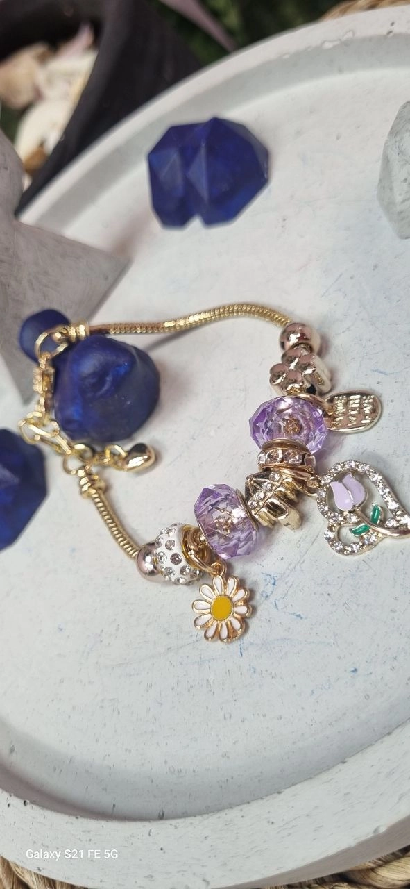 دستبند استیل طلایی پاندورا آویز دار