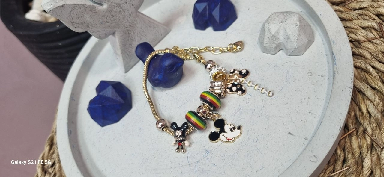 دستبند استیل طلایی پاندورا آویز دار