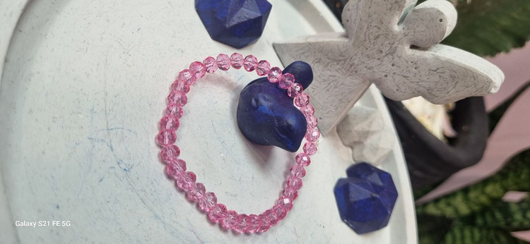 دستبند سنگ کریستال صورتی شیشه ای