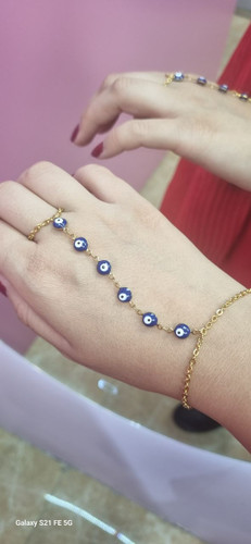 تمیمه دستبند طلایی چشم نظر استیل رنگ ثابت