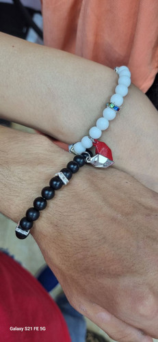 دستبند ست کاپلی سنگ انیکس سیاه و سفید قلب مگنتی