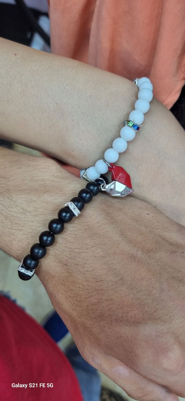 دستبند ست کاپلی سنگ انیکس سیاه و سفید قلب مگنتی