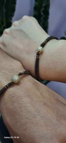 دستبند چرم مهره سوارسکی استیل طلایی