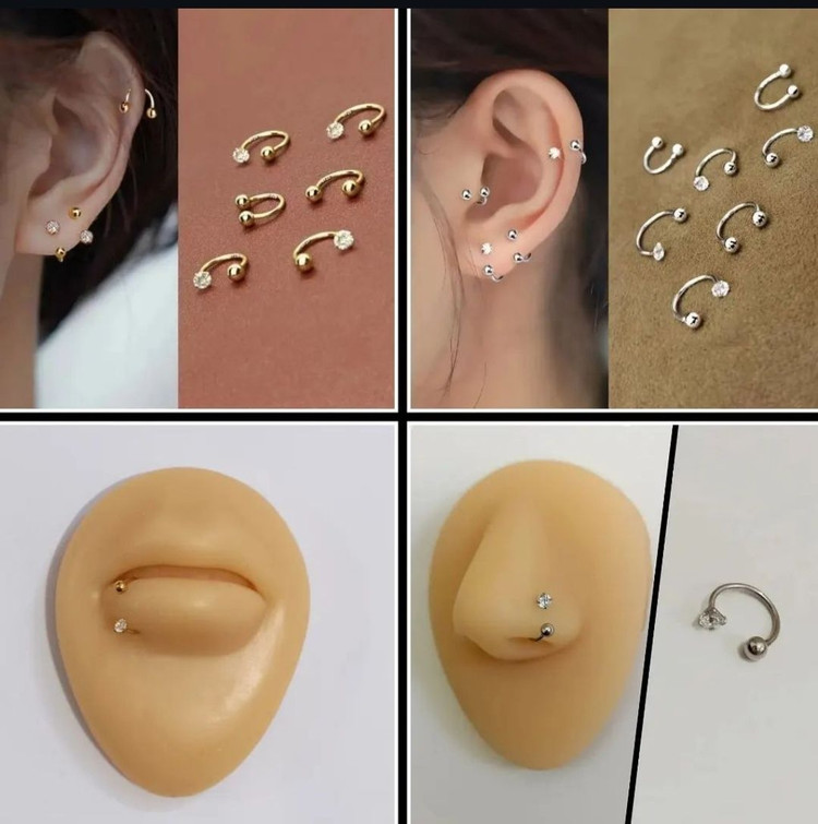 پرسینگ گوش و لب و سپتام و بینی دو طرف نگین نقره ای