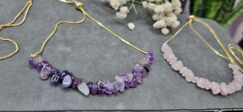 گردنبند استیل آسانسوری سنگ طبیعی آمیتیس