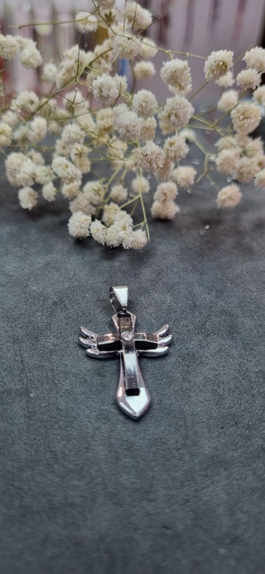 گردنبند صلیب استیل نقره ای