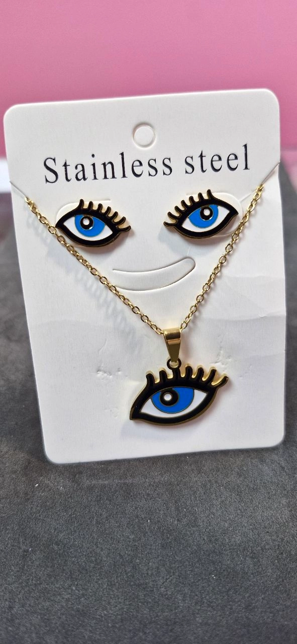 نیم ست گردنبند و گوشواره استیل طلایی