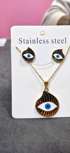 نیم ست گردنبند و گوشواره استیل طلایی