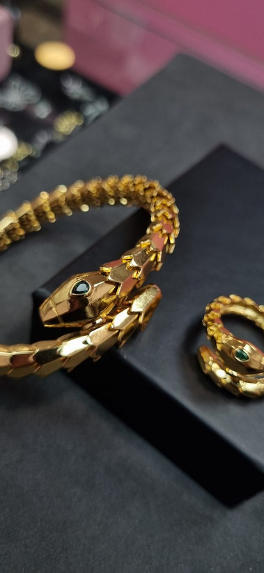 دستبند ست بنگل و انگشتر طلایی ماری منعطف