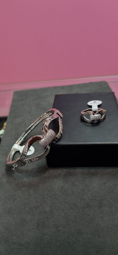 دستبند ست بنگل و انگشتر نقره ای