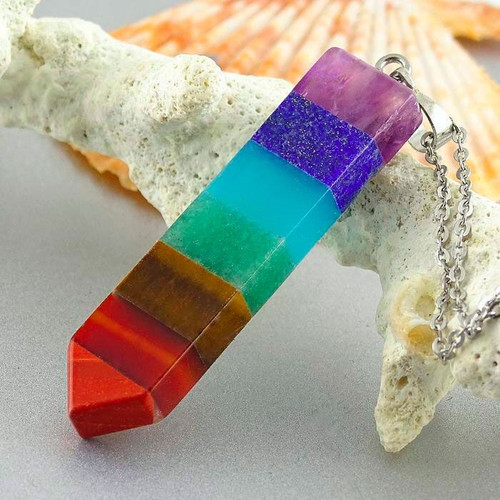 گردنبند استیل با آویز سنگ هفت چاکراه