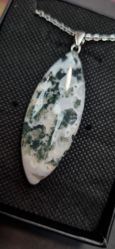 گردنبند استیل با آویز سنگ عقیق