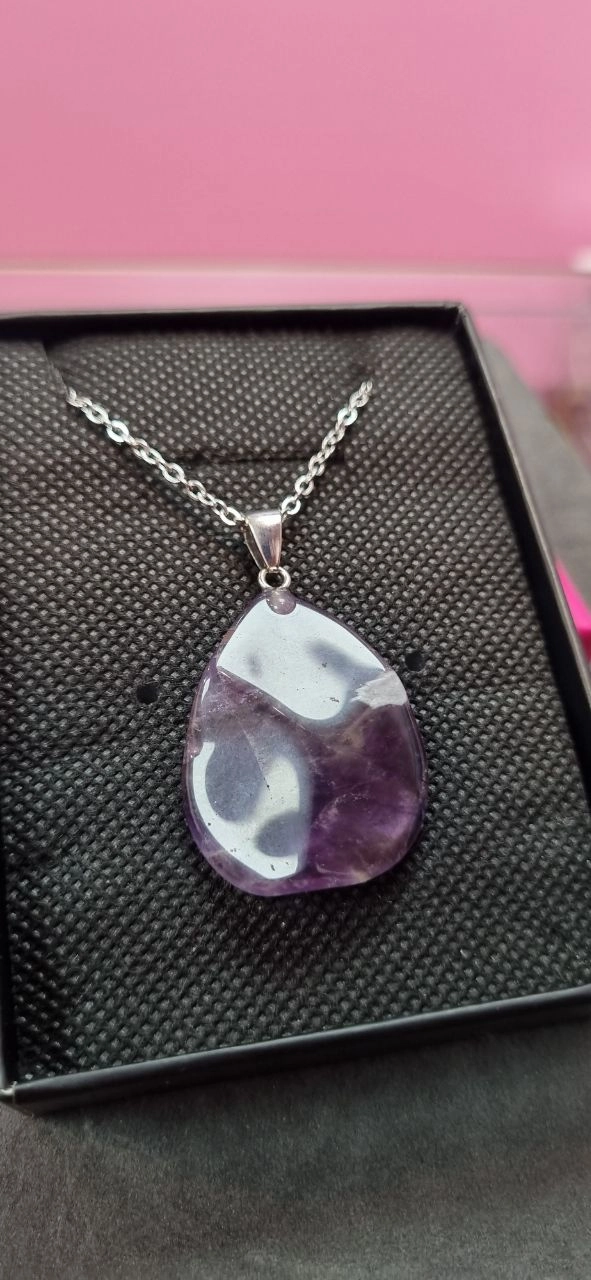 گردنبند استیل با آویز سنگ آمیتیس