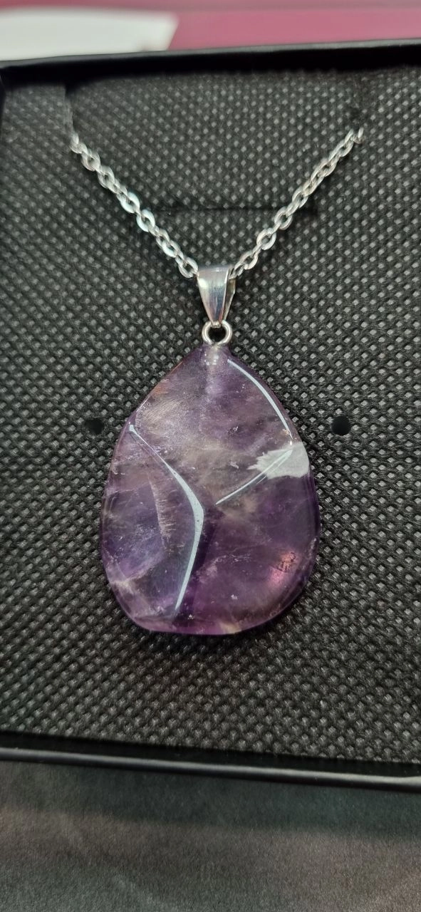 گردنبند استیل با آویز سنگ آمیتیس