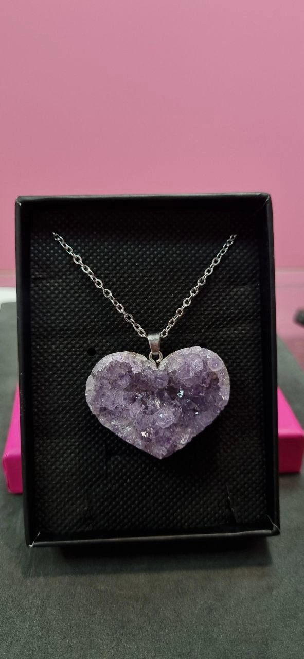 گردنبند استیل با آویز سنگ آمیتیس