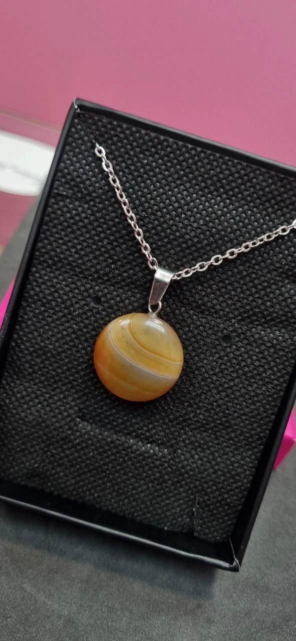 گردنبند استیل با آویز سنگ عقیق