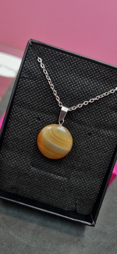 گردنبند استیل با آویز سنگ عقیق