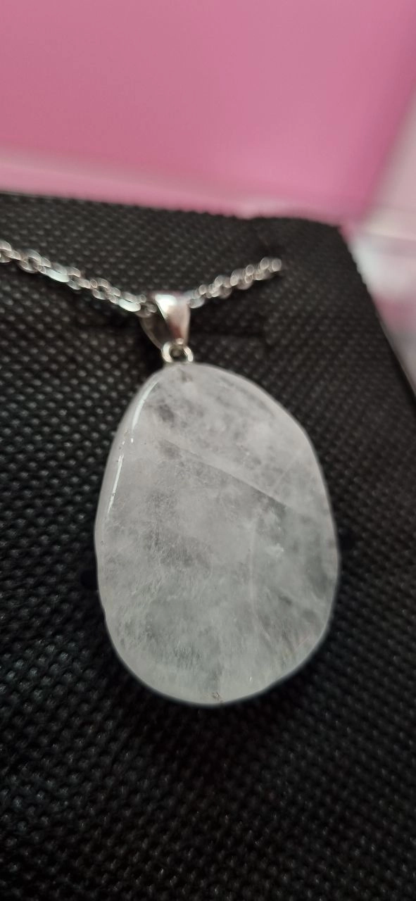 گردنبند استیل با آویز سنگ مون استون