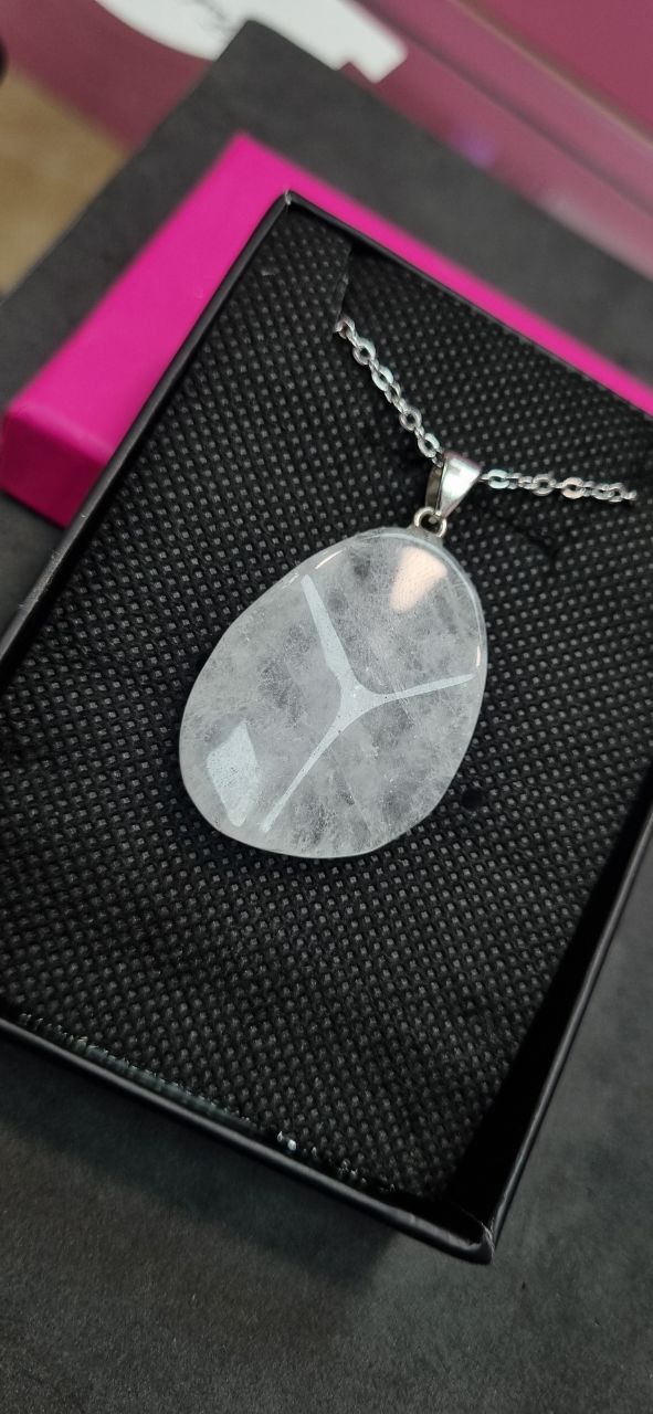 گردنبند استیل با آویز سنگ مون استون