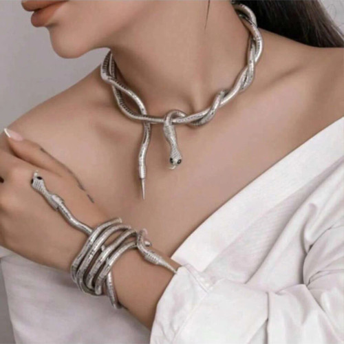گردنبند منعطف ماری نقره ای دو سر