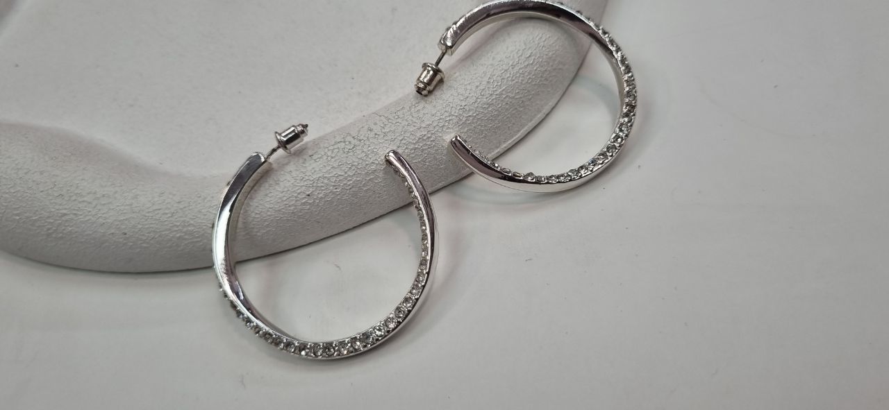 گوشواره استیل ابکاری نقره حلقه ای نگین دار