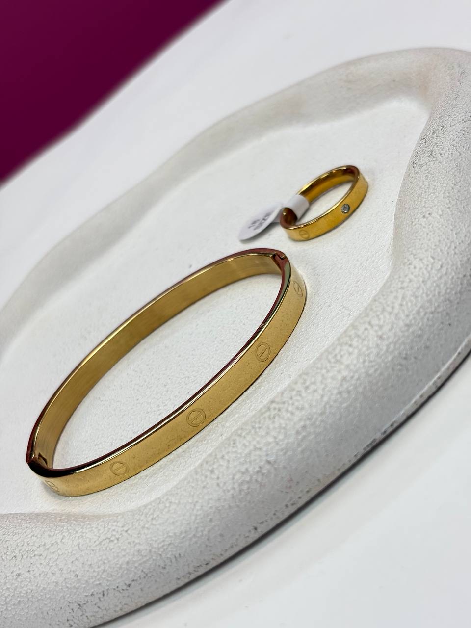 دستبند بنگل و انگشتر طلایی استیل وارداتی