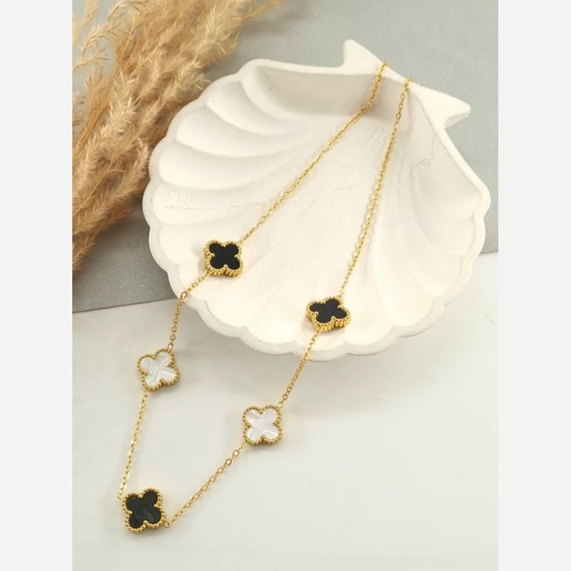 گردنبند استیل ونکلیف دو رو سفید و مشکی