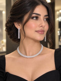 نیم ست گردنبند و گوشواره جواهری نقره ای