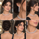 نیم ست گردنبند و گوشواره جواهری نقره ای